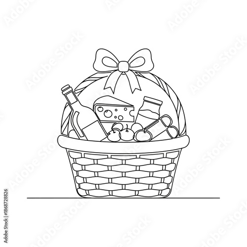 Gift Basket Outline: Cheese, Wine, and Treats with Bow