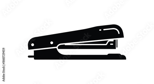 A minimalist black and white depiction of a common office tool a stapler silhouette
