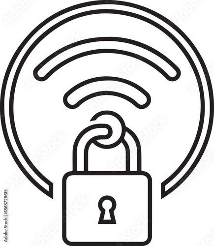 Secure Wireless Network Icon with Wi-Fi Signal and Padlock for Internet Safety and Connectivity