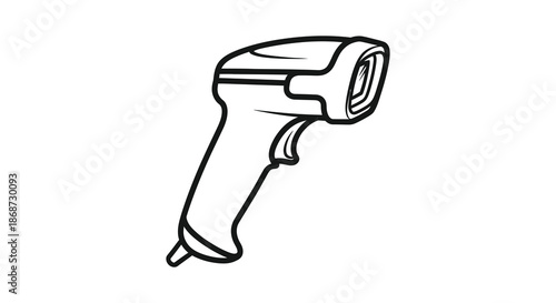 Detailed black and white illustration of a handheld barcode scanner a common retail tool silhouette