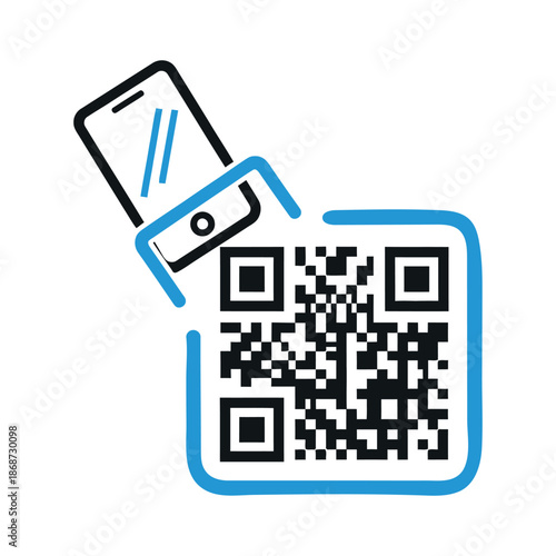 Qr code icon with smartphone scanning digital payment and information exchange