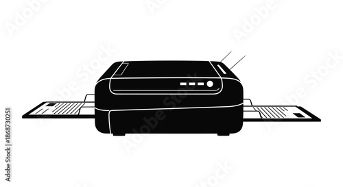 A minimalistic illustration of a modern robotic vacuum cleaner in a flat design silhouette