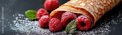 Delicious crepes filled with fresh raspberries.