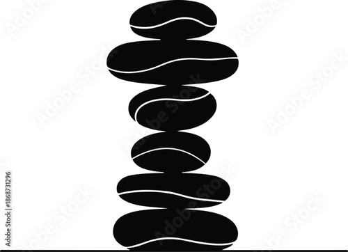 Abstract black line art of balance stones stacked in harmony, minimalist vector, no texture, no shading 1