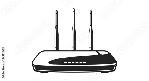 A sleek black wireless router with three antennas a modern device for home networking silhouette