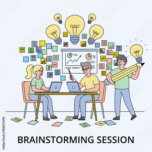 brainstorming session, creative ideas, team collaboration, idea generation, innovation process, thinktank