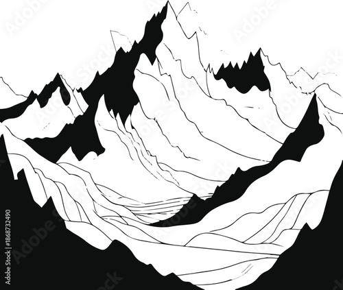 Single line art illustration of a mountain range transforming into sound waves, minimalist black vector design, conceptual art 3