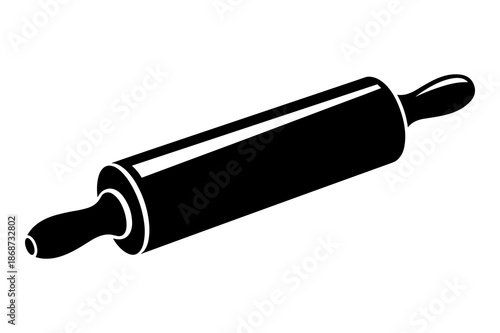 Classic black and white silhouette icon representing a simple wooden rolling pin tool used for flattening dough in culinary baking preparation tasks.