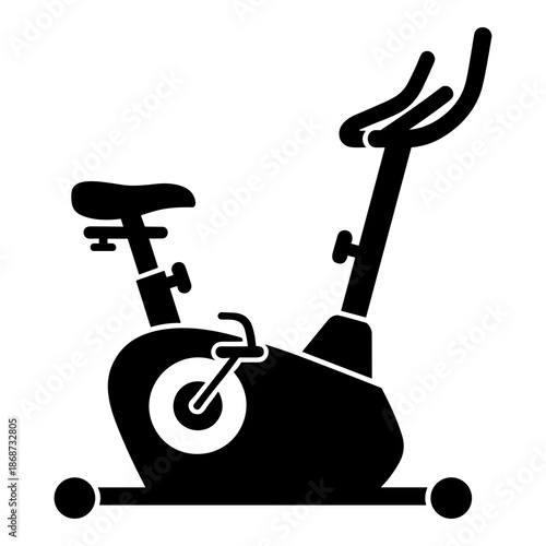 Sleek black silhouette icon representing a stationary exercise bicycle designed for effective cardiovascular workouts and home fitness routines.