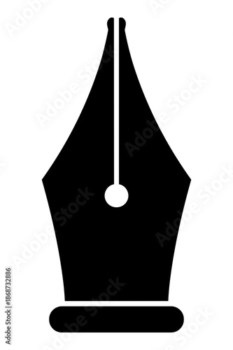 Classic black fountain pen nib illustration features sharp edges and a central ink channel for elegant, traditional calligraphy and fine writing applications.