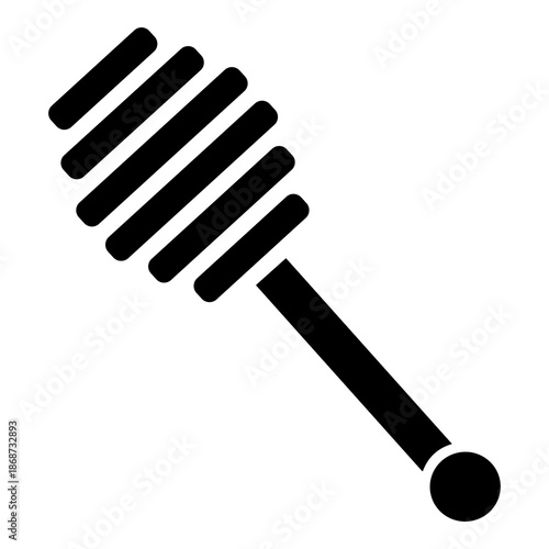 Simple black silhouette icon representing a classic wooden honey dipper utensil used for collecting and drizzling viscous sweet golden nectar effectively.
