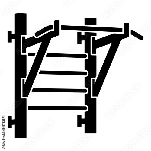 Simple black and white silhouette icon representing outdoor exercise equipment used for calisthenics training like pull ups and muscle building.
