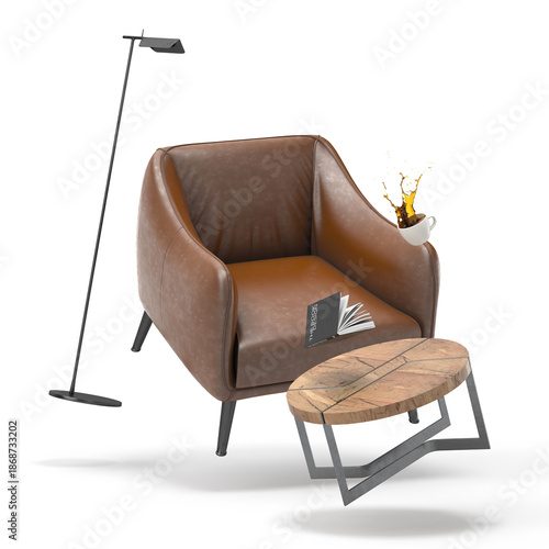 Zero gravity white interior living room 3 D Illustration