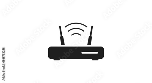 A dark wireless router emitting radio waves a common symbol for internet connectivity silhouette