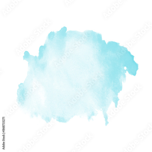 Abstract pattern with blue watercolor cloud on white background. Cyan watercolour water brash splash texture. Vector pastel color paint stain. Blue watercolor background