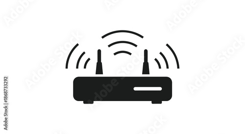 A simple black wireless router icon demonstrating signal transmission a common network device silhouette