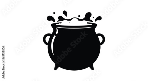 a black silhouette of a bubbling cauldron with swirling vapor a magical potion brewing silhouette