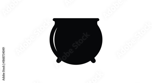 a dark simple depiction of a bubbling cauldron with wisps of steam rising silhouette