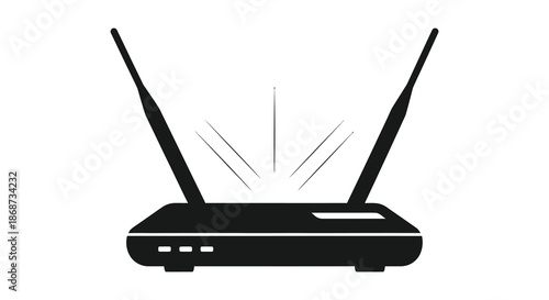 A sleek black wireless router depicted in a striking modern silhouette