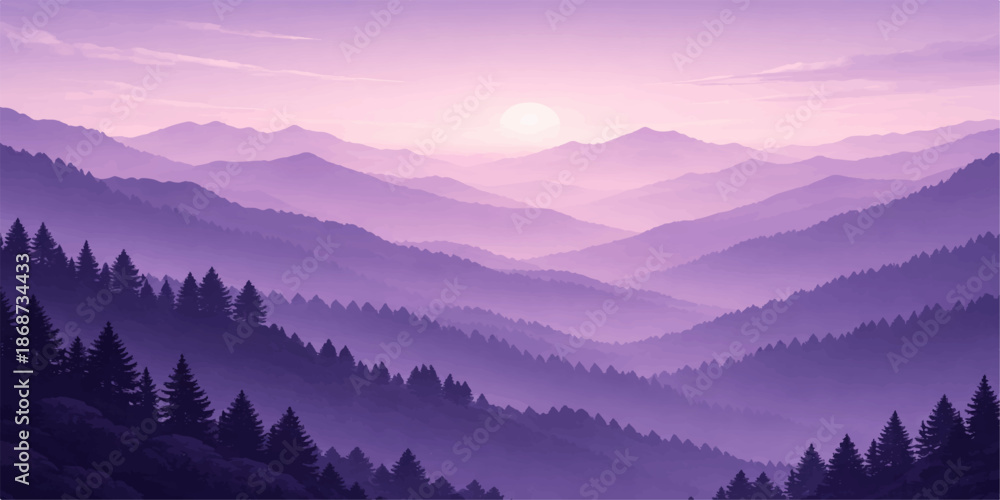 Obraz premium A breathtaking morning mist blankets the snowy Alps at sunrise as the golden light fades into a serene mountain sunset over the forest valley peak