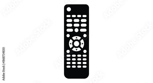 A minimalist depiction of a standard black television remote control presented as a silhouette