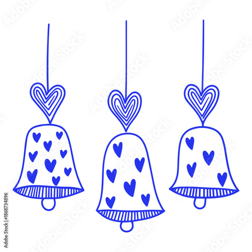 Hanging Bells with Hearts Doodle