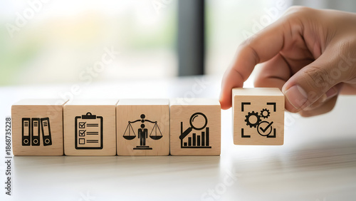 Business strategy concept with wooden blocks