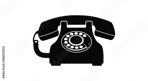A striking black and white graphic of a vintage rotary telephone a classic communication device silhouette