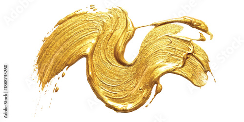 A shimmering golden metallic paint stroke creating an elegant abstract wave pattern