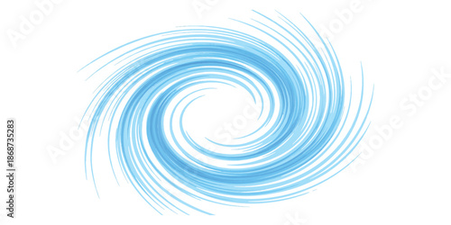 A dynamic abstract blue spiral vortex swirl design element with thin lines creating motion