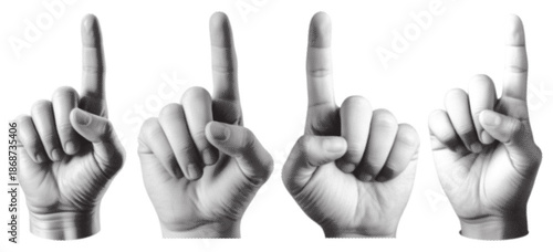 Four hands displaying the rock on sign in a black and white image