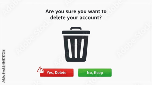 Account deletion confirmation dialog box with trash can icon