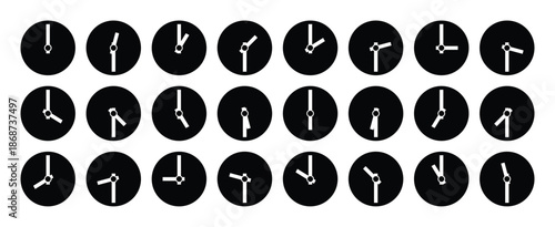 Collection of clock face illustrations showing different times and hand positions