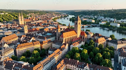Aerial view of a city with historical architecture at daytime