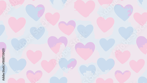 Seamless Pattern of Cute Pastel Pink and Blue Hearts on a Light Blue Background, Sweet and Gentle Theme.