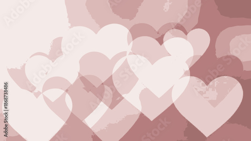 Soft Pink Background with Overlapping Transparent Hearts Pattern, Gentle Love Theme.