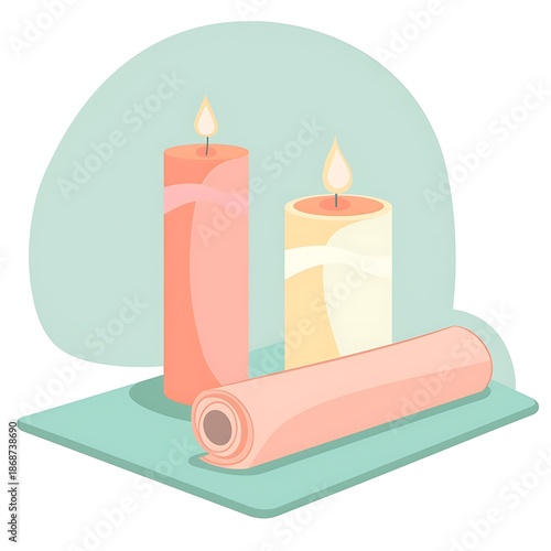 Serene yoga mat with candles and plants for relaxation and meditation scene