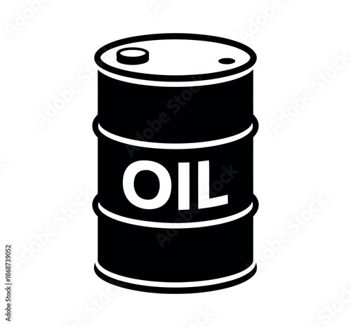 A black and white illustration of an oil barrel on a plain background