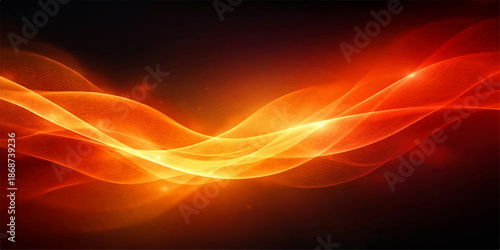 Dynamic abstract background with orange fire waves and glowing fractal lines creating a decorative flow of energy and flame motion for a modern red art wallpaper design illustration