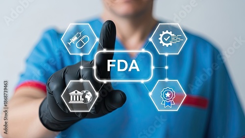 Healthcare professional interacting with FDA digital interface for medical approval