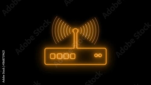 Neon-style animation of a Wi-Fi router with signal waves on a black background