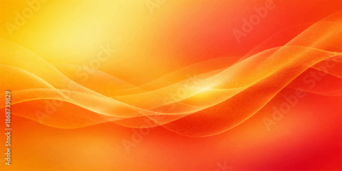 Abstract orange and red background featuring a flowing wave pattern with vibrant light effects, energy swirls, and fire-like vector curves for a modern artistic wallpaper design