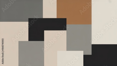 A modern abstract art piece featuring geometric shapes and neutral colors