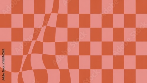 A vibrant orange and pink checkered pattern with a wavy design
