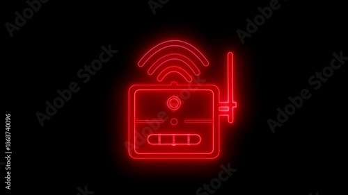 Neon outline of a wireless router with antenna and signal waves animation