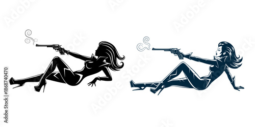 vector illustration of women with a gun