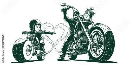 Motorcycle Rider Action Illustration, Powerful Biker Performing Stunt, Adventure Sports Vector Art