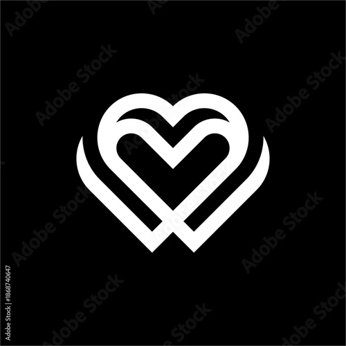 The letter W and heart are layered with dynamic side curves. Symbolizing support, protected passion, exclusive well-being, and ethical commerce.