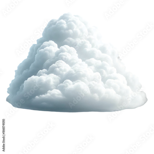 Fluffy white cumulus cloud isolated on white background, symbolizing dreams and imagination.