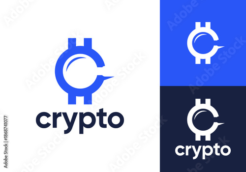 crypto coin with magnifying glass logo. payment, money exchange, digital wallet symbol design concept